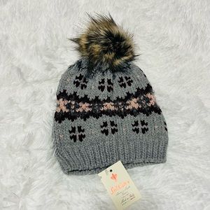 Creazioni Babo Knit Breaded Beanie Faux Fur Pom Puff Made in Italy